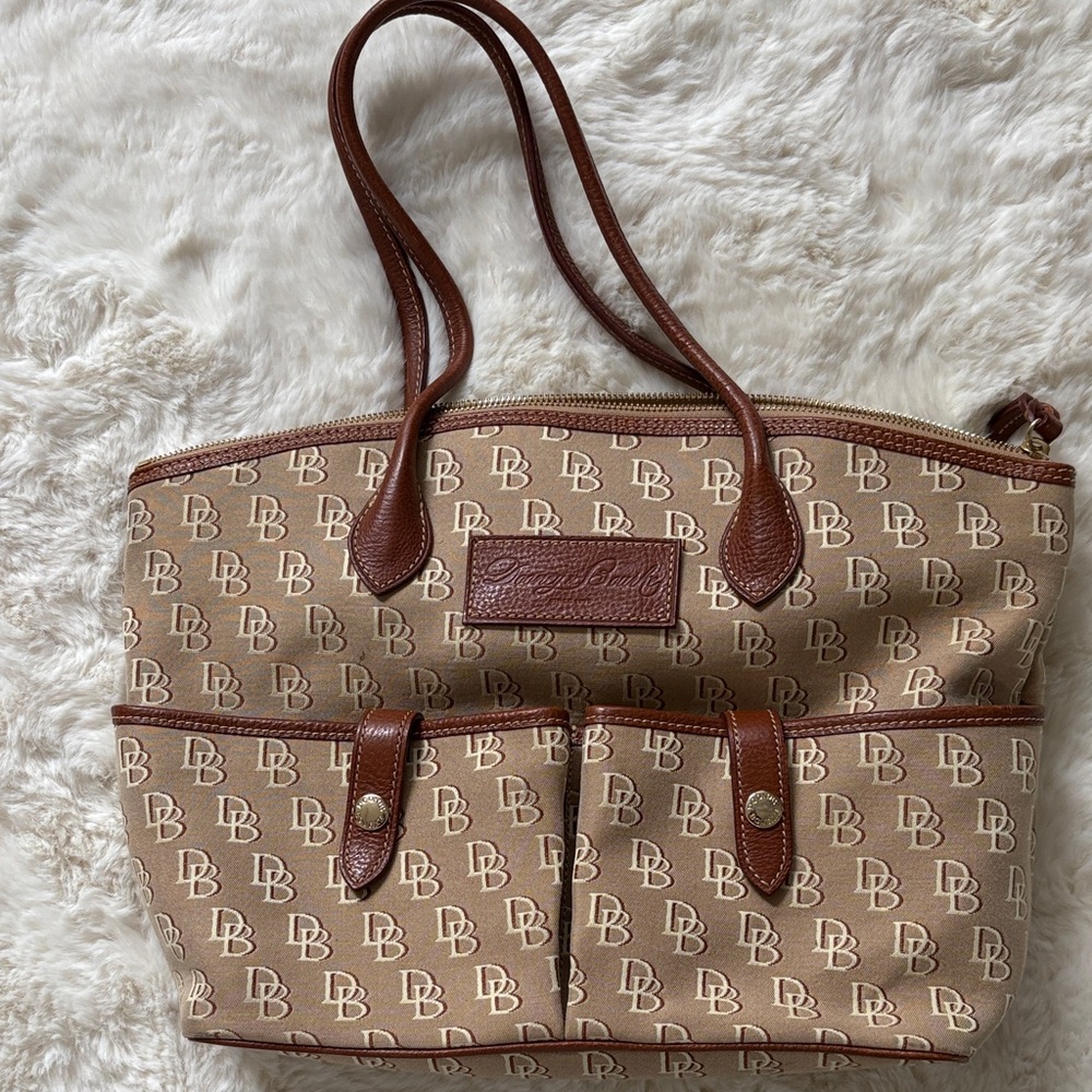 Dooney & Bourke Tan and Brown Monogram Tote